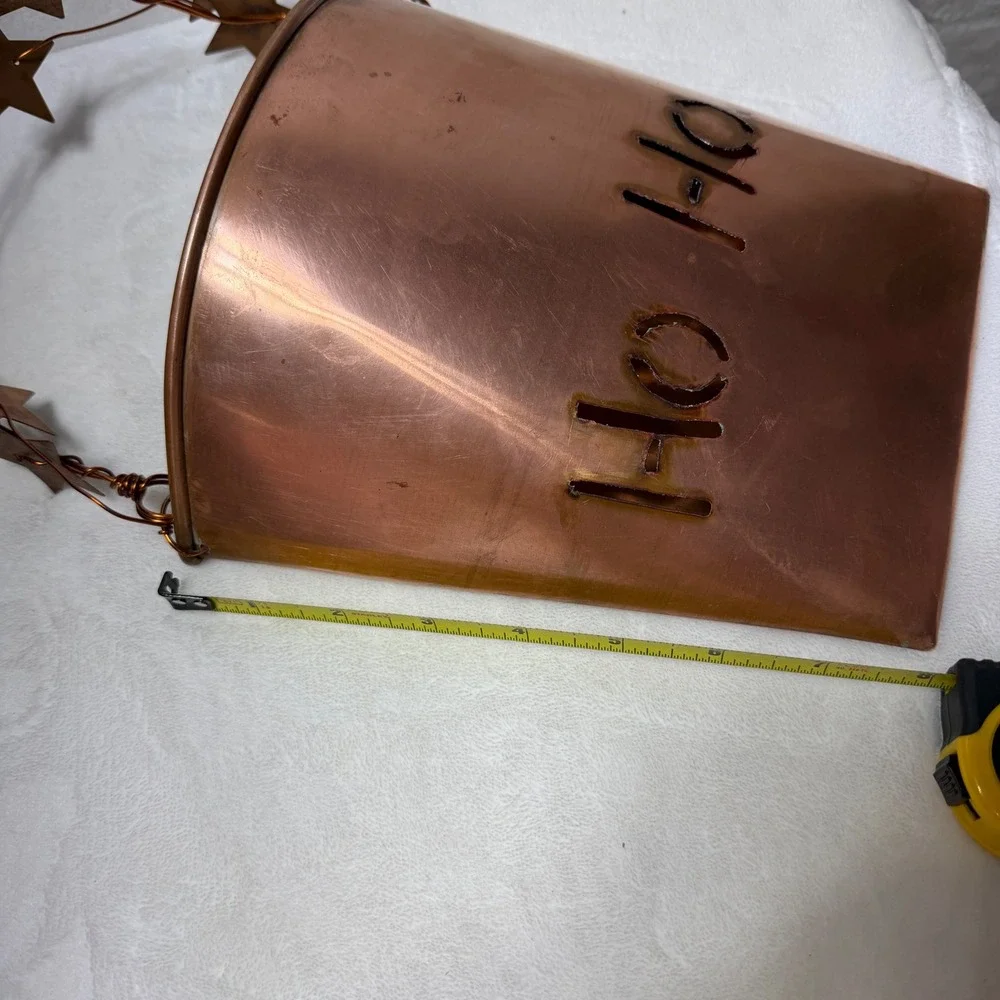 Copper Ho Ho Ho Wall Pocket Bucket‎ Christmas Decor Star Wire Handle